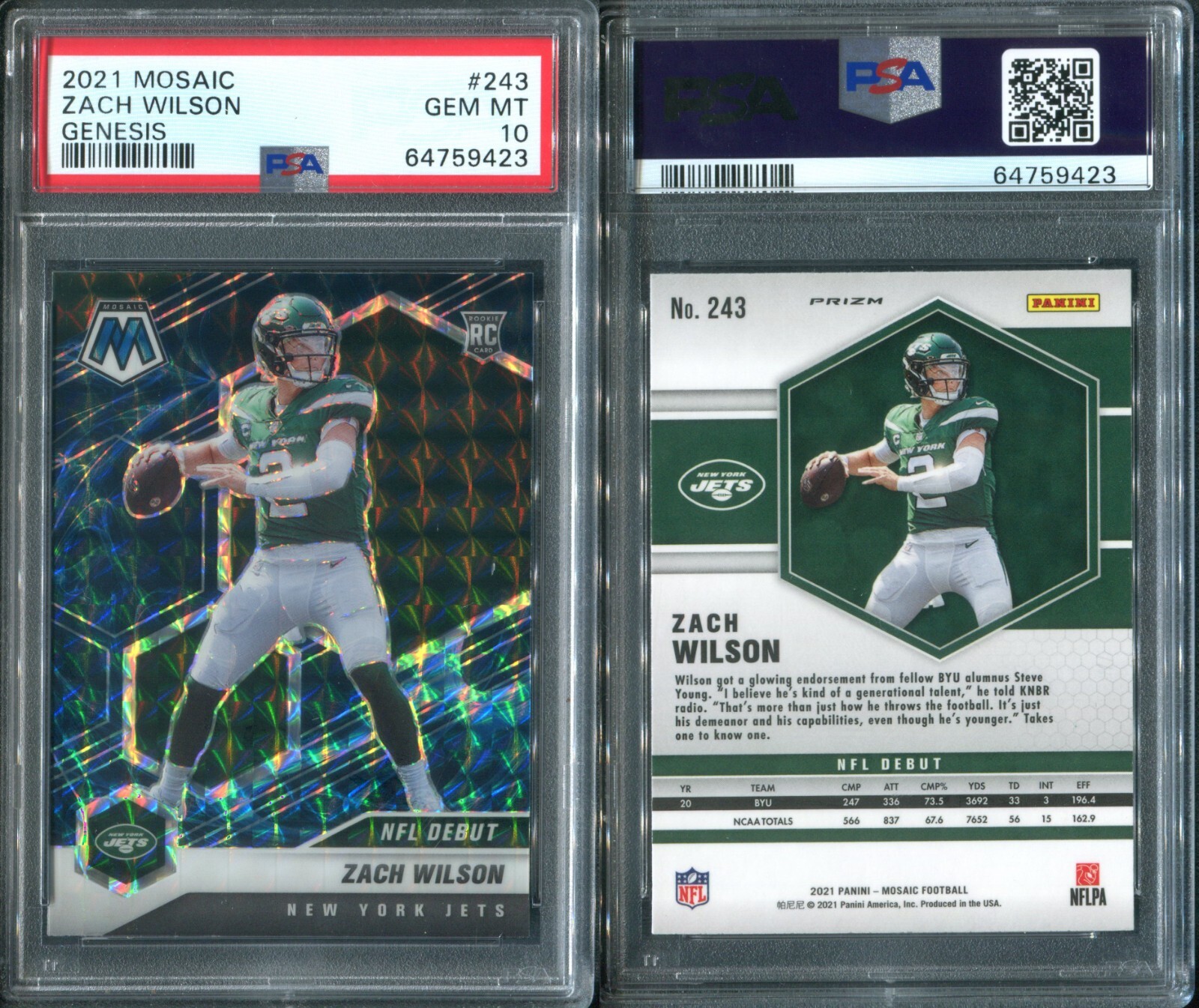 PSA 10 2021 Panini Mosaic Mosaic Genesis #243 Zach Wilson RC