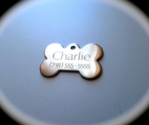 PET TAGS BONE (2.5cm) ID STAINLESS STEEL 2 SIDE DIAMOND ENGRAVE DOG CAT NAME TAG