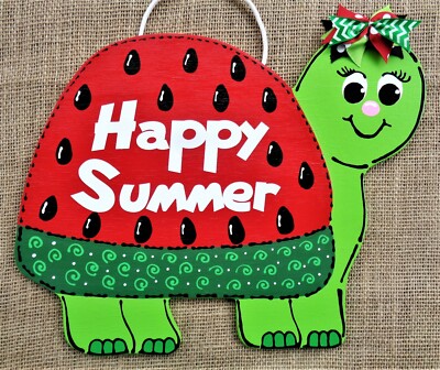 WATERMELON HAPPY SUMMER TURTLE SIGN Wall Door Hanger Plaque Wreath Addition 