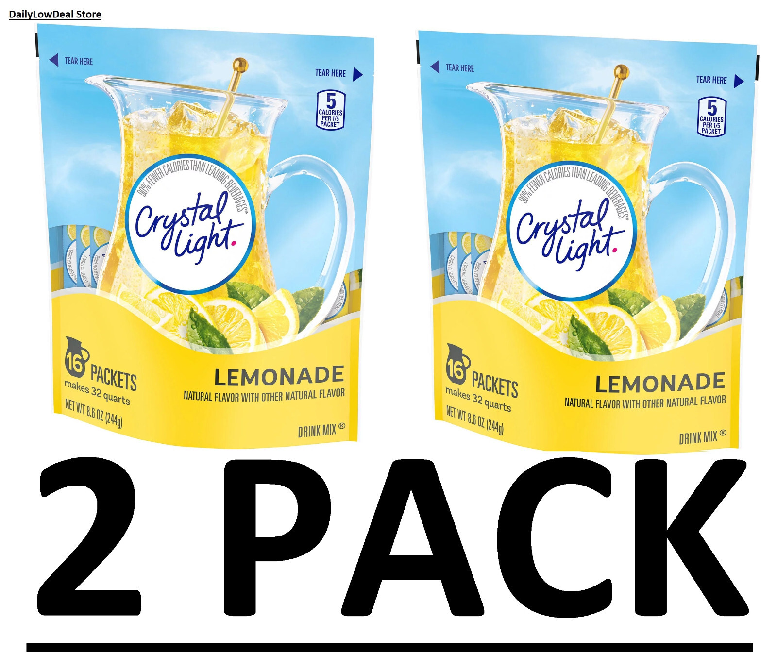 2 PK - 16 Crystal Light Lemonade Mix Powdered Drink Mix (Total 32 Packets)
