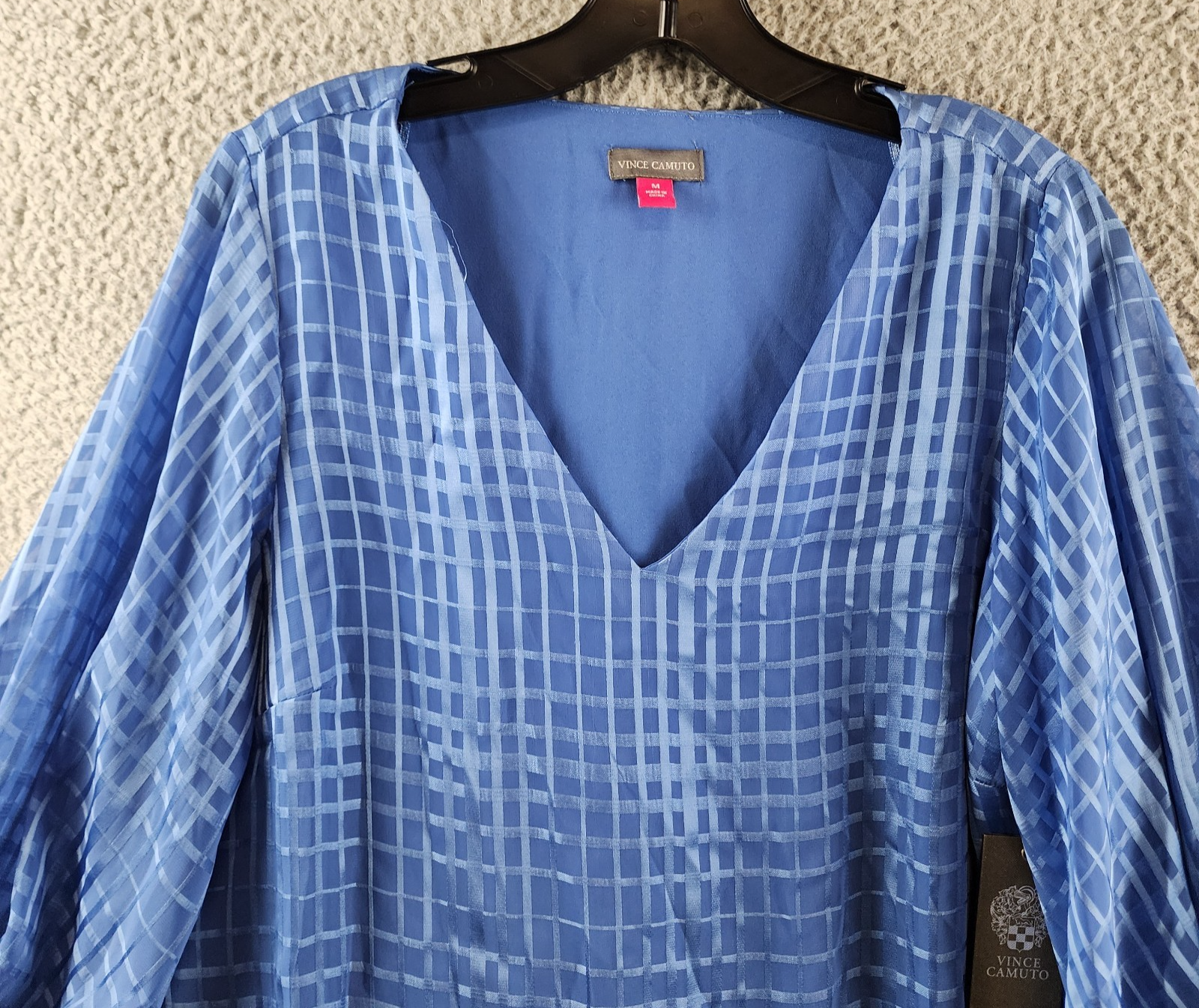 Vince Camuto Printed Puff Sleeve Top Women's Medium Oceanside Vneck Pullover - Picture 4 of 14
