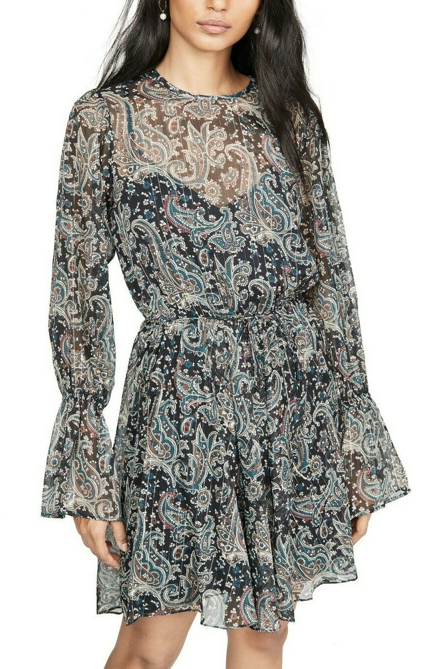 JOIE JOIE SZS MANNING LANGÄRMELIG CHIFFONKLEID METALLISCH KAVIAR AUFDRUCK