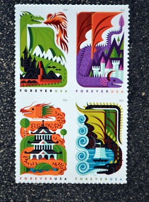 2018USA #5307-5310 Forever - Dragons - Block of 4 Mint (as pictured)