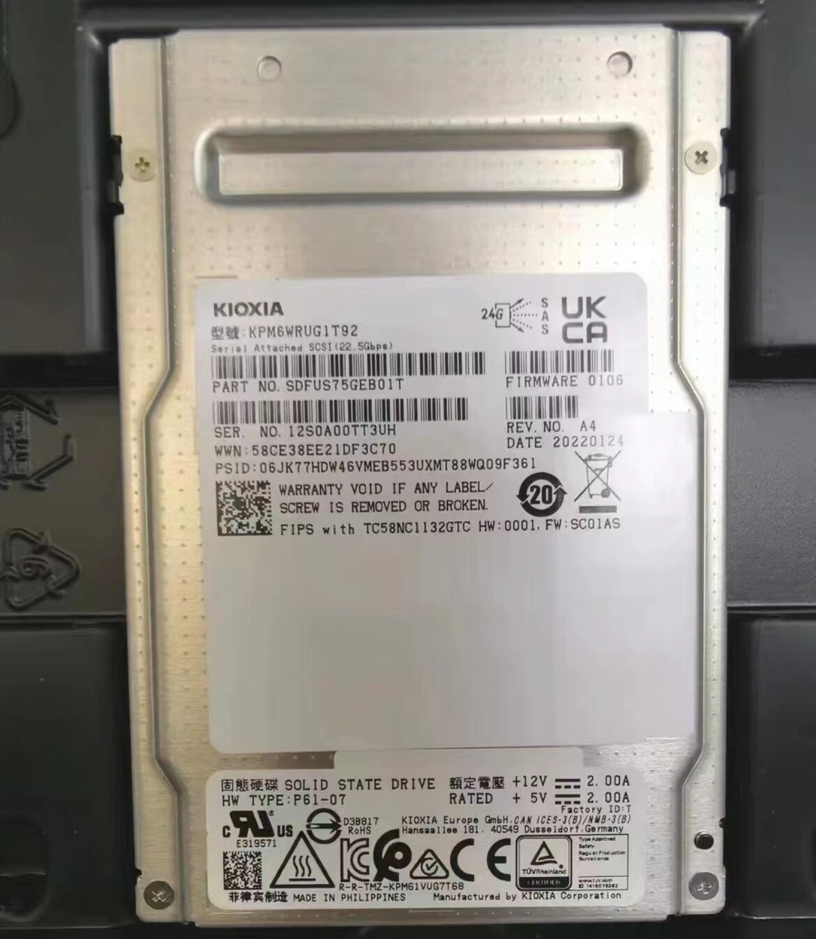 KIOXIA PM6 1.92TB server SSD SAS PM6 Solid State Drive