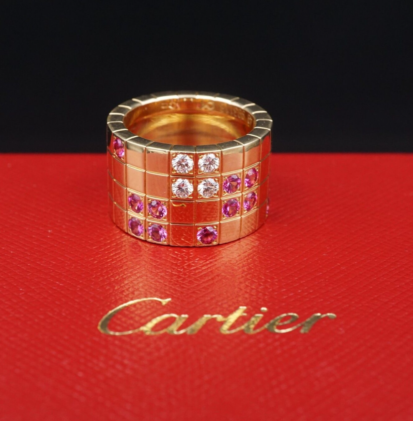 Cartier Diamond Pink Sapphire Lanieres Ring 18k Pink Gold