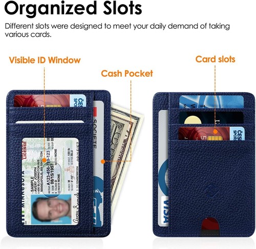 Men RFID Blocking Slim Wallet Credit Card ID Holder Thin Minimalist  Key Ring
