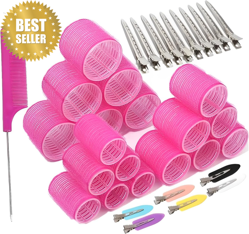 35 Pcs Hair Rollers Set with Clips 18 Salon Quality Hair Styling Tools 3 Sizes D
