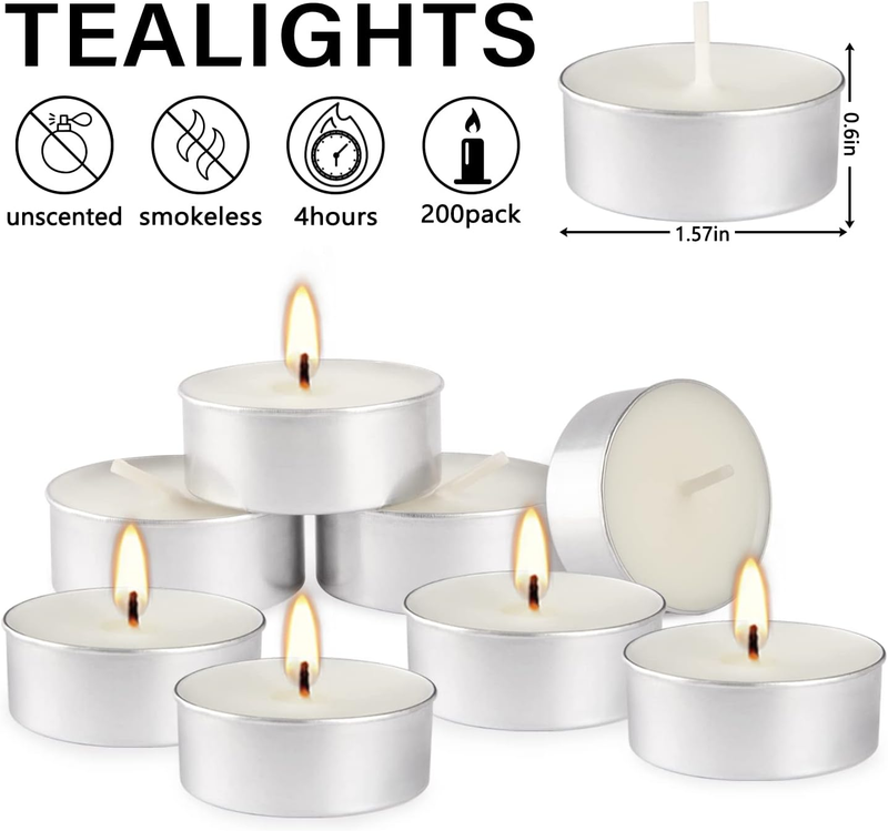 200 Pcs Unscented Tealight Candle Bulk 4 Hour Burn Time,Paraffin Tea Lights Cand