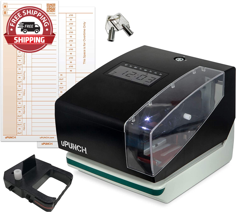 Digital Time Clock and Date Stamp with 50 Time Cards, 1 Ribbon & 2 Keys (CR1000)