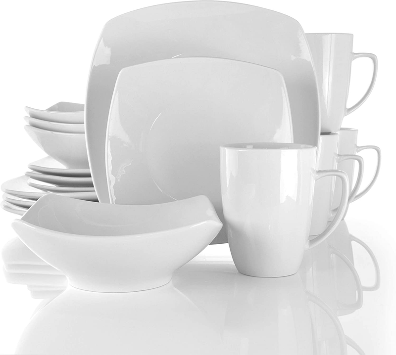 Service for Four 16 Piece Porcelain Dinnerware Set, White-Square 1