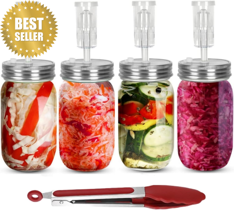 Fermentation Kit 4 Pack 1L Fermentation Jar with 4 Stainless Steel Airtight Lids