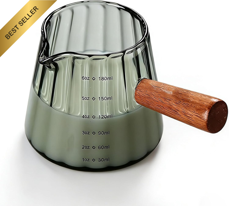 6Oz Coffee Mug with Wooden Handle, Glass Mug with Scale, Espresso Cup for Kitche