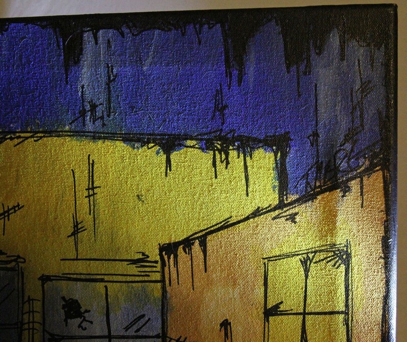 Colorful 24x36 Cityscape Painting 80&rsquo;s Style Dancing Boombox New York Chicago