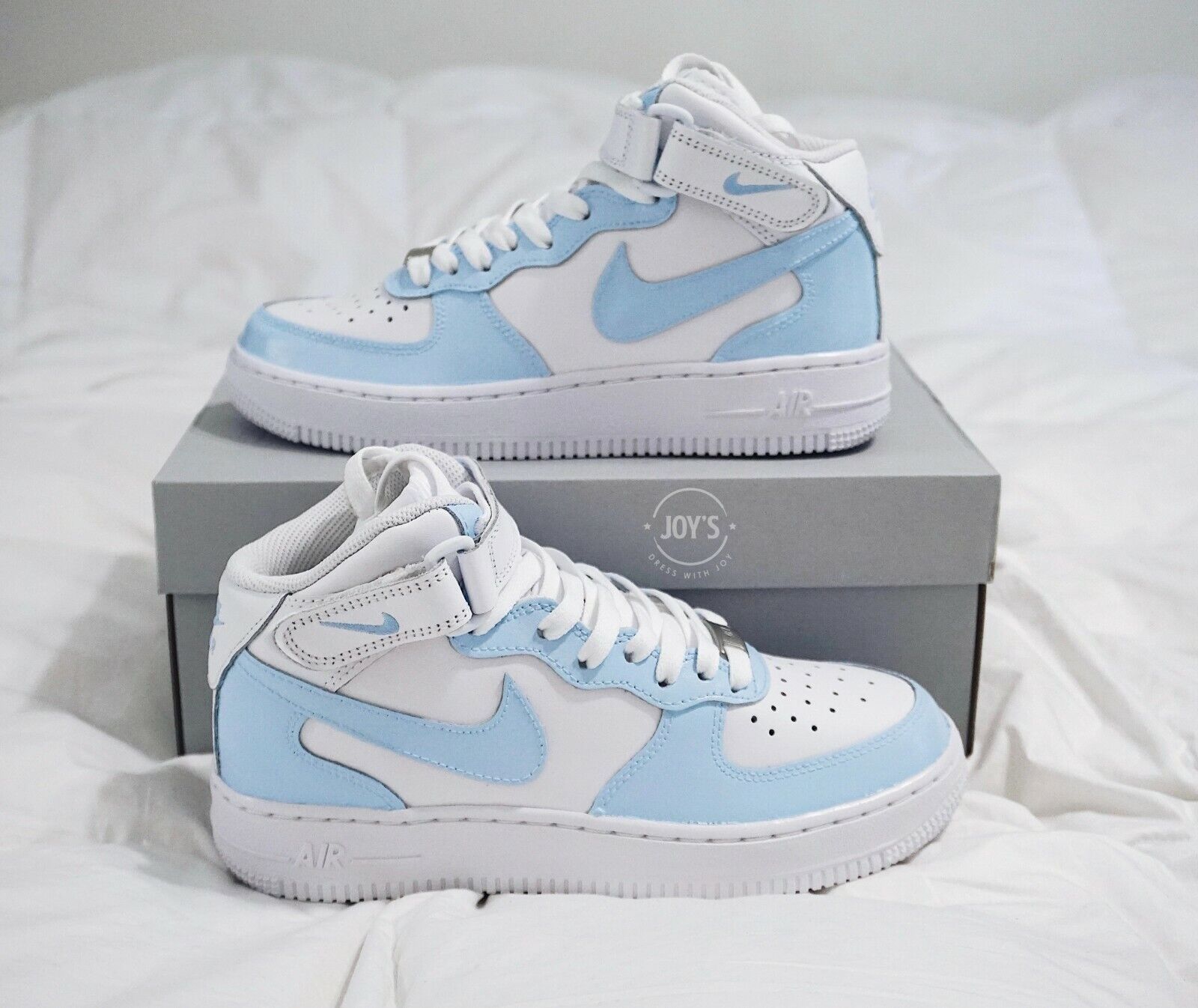 Pre-owned Nike Light Baby Blue Custom  Air Force 1 Mid/high Sneakers-brand