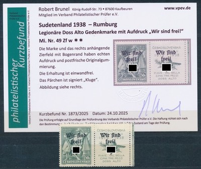 Sudetenland Rumburg Doss Alto 1938** Michel 49 Zf w Befund (S27758)