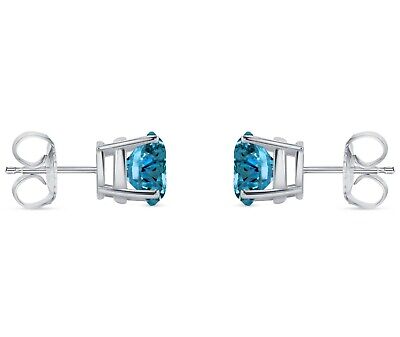 Pre-owned Shine Brite With A Diamond 2.75 Ct Round Cut Blue Earrings Studs Solid Real 950 Platinum Push Back Basket In White