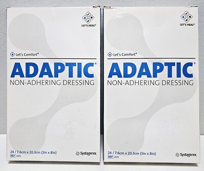 2- SYSTAGENIX Adaptic Non-Adhering Dressing 7.6cm x 20.3cm (24/Box) EXP: 2026
