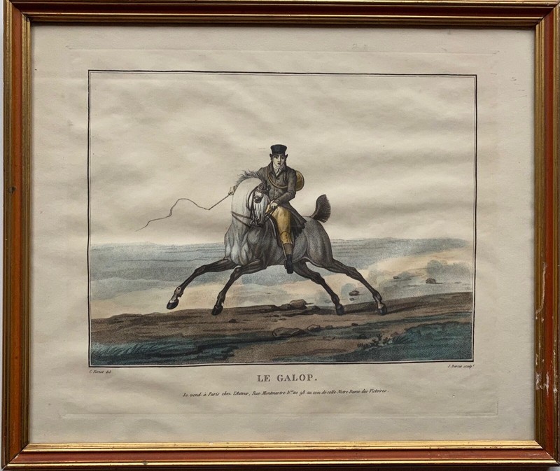 Lithografie Reiter Mit Pferd Le Galop C. Vernet J. Darcis Sculp. Antik Vintage