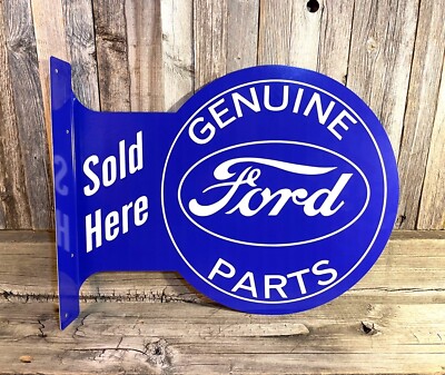 Ford Genuine Parts Large Flange Metal Tin Sign Vintage Garage Man Cave New