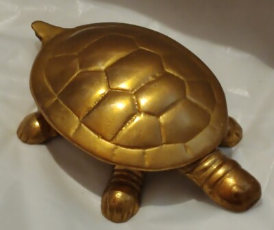 Brass Tortoise Turtle Figurine Hinged Brass Trinket Box / Ashtray Vintage Decor 