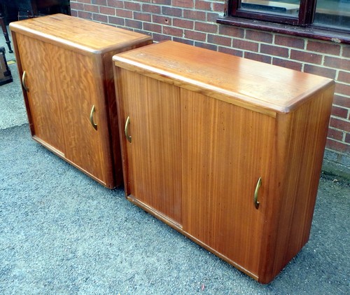 Pair 1950s Vintage Figured Teak Carson Office Filing Storage