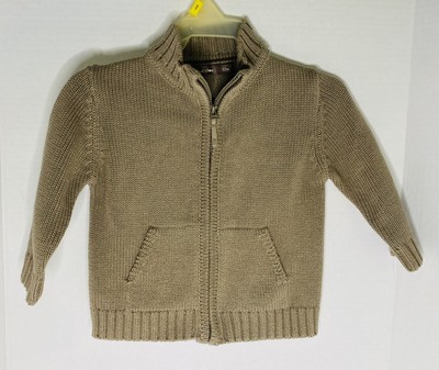 Bout' Chou Baby Boy Zip Sweater Cardigan 12 Months Sand Taupe Pockets Classic