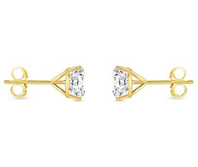 Pre-owned Shine Brite With A Diamond 2.50 Ct Round Cut Earrings Studs Solid Real 14k Yellow Gold Push Back Martini In White/colorless