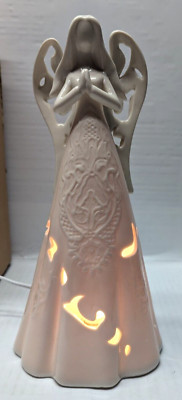 White Lace Cutout Praying Angel Ceramic Light-Up 12'' Holiday Christmas Napco NIB