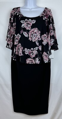 NEW Connected Apparel Women s Pullover Shift Dress Size 16 Black Pink Floral