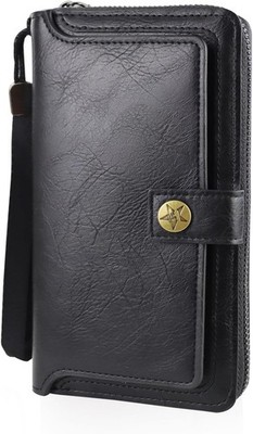 Mens Wallets, PU Leather Long Wallet Credit Card Holder with Zipper Pocket, Lar
