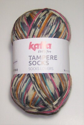 150g ball of Katia TAMPERE SOCK Sport Yarn #104 AQUA ROSE BROWN GREY GOLD WHITE