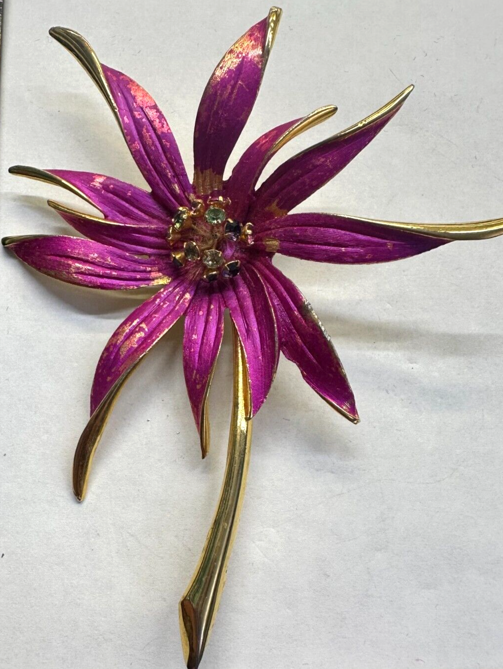 Flower Magenta Enamel Rhinestone Vintage Pin Brooch J-886 | eBay