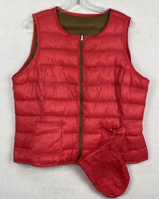Croft & Barrow Coral/Tan Reversible Quilted Vest Size L/P 14-16 Packable NWOT