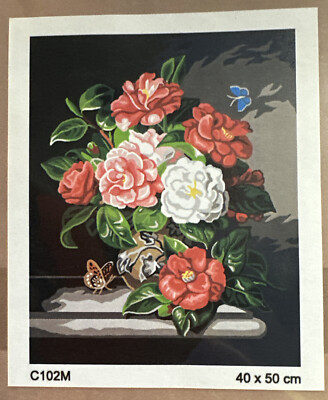 Printed needlepoint  tapestry Canvas Only  Orchidea  40x50 Cm Mixed Flowers C102