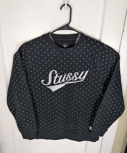 トップス STUSSY BLACK SCRIPT CREWNECK SWEATER Stussy Crew Script Logo Sweater Adult Large Black Sweatshirt