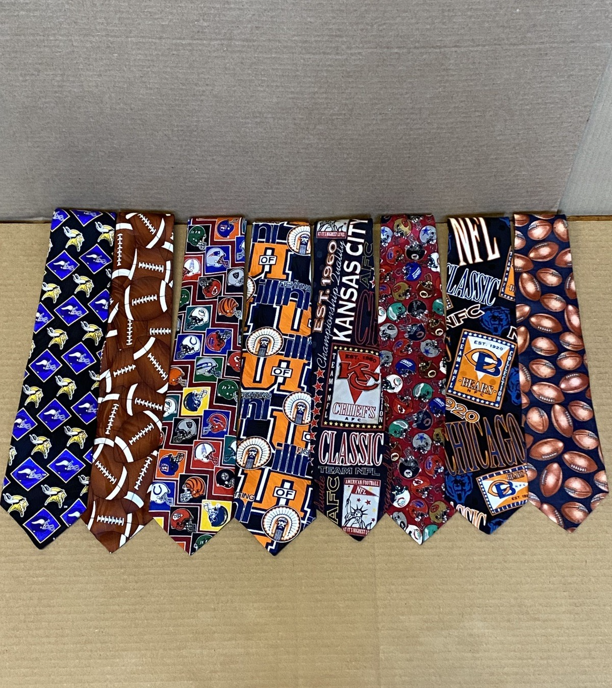 Vintage 90's NFL Football Tie Lot - Bears, Vikings, Chiefs, Illini, Ralph Marlin