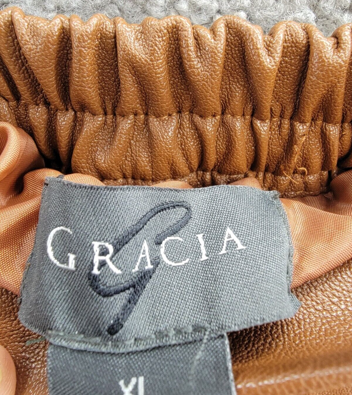 Gracia Faux Leather Long Pleated Skirt Womens XL Brown Elastic Waist Zip Closure - Picture 14 of 15