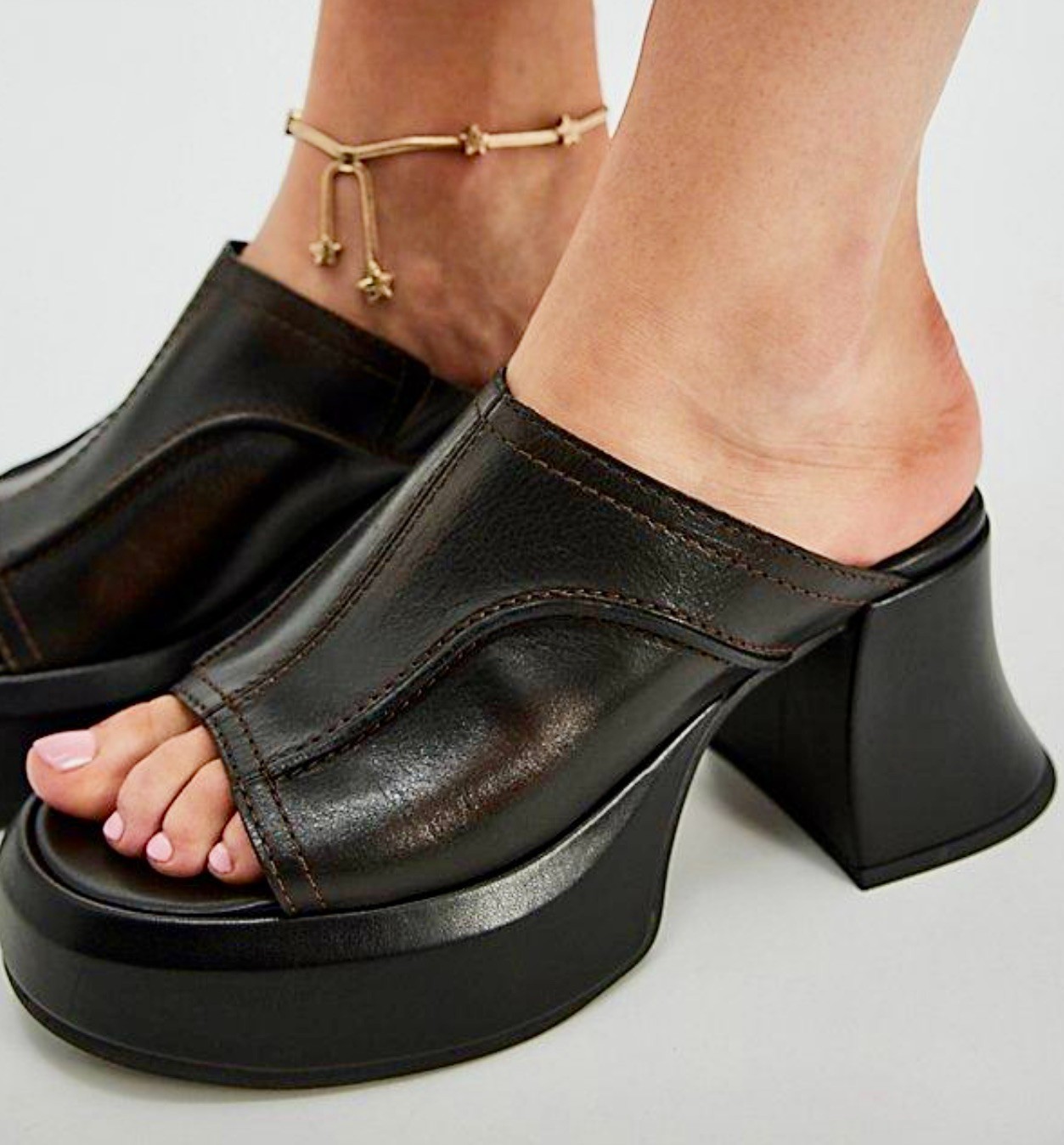 Free People E8 Miista Lota Mule Sandal Brown Leather Black