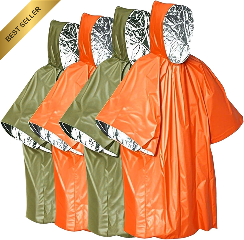 Emergency Blanket & Hiking Gear - Waterproof Windproof Rain Poncho with Mylar Li