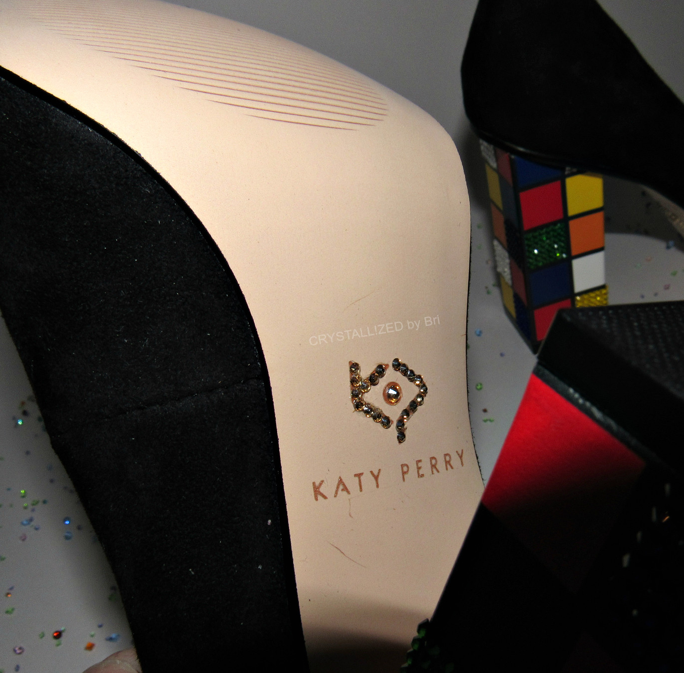 Pre-owned Katy Perry Bling  Heels Caitlin Austrian Crystal Rubik's Cube Bedazzled Custom In Black