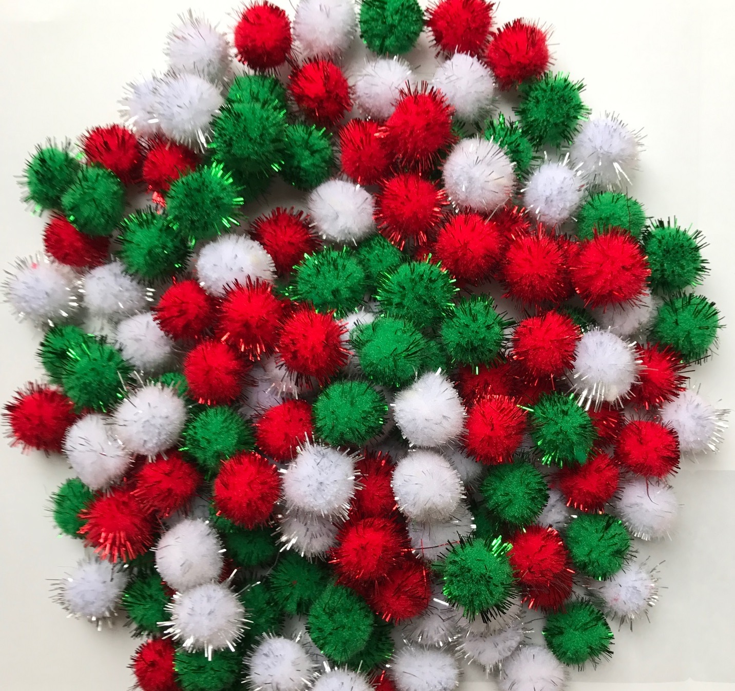 Christmas Colour 25mm Red,Green and White Craft Pom Poms-Pack of 50