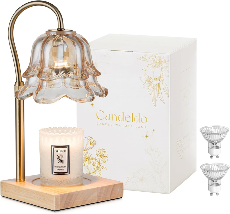 Candle Warmer Lamp with Timer: Flower Candle Lamps with 2 Bulbs Gold Height Adju