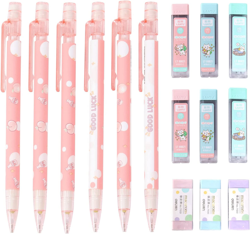 Set For Kids, 6pcs 0.5mm Japanese Kawaii Pencils, 6pcs Tu