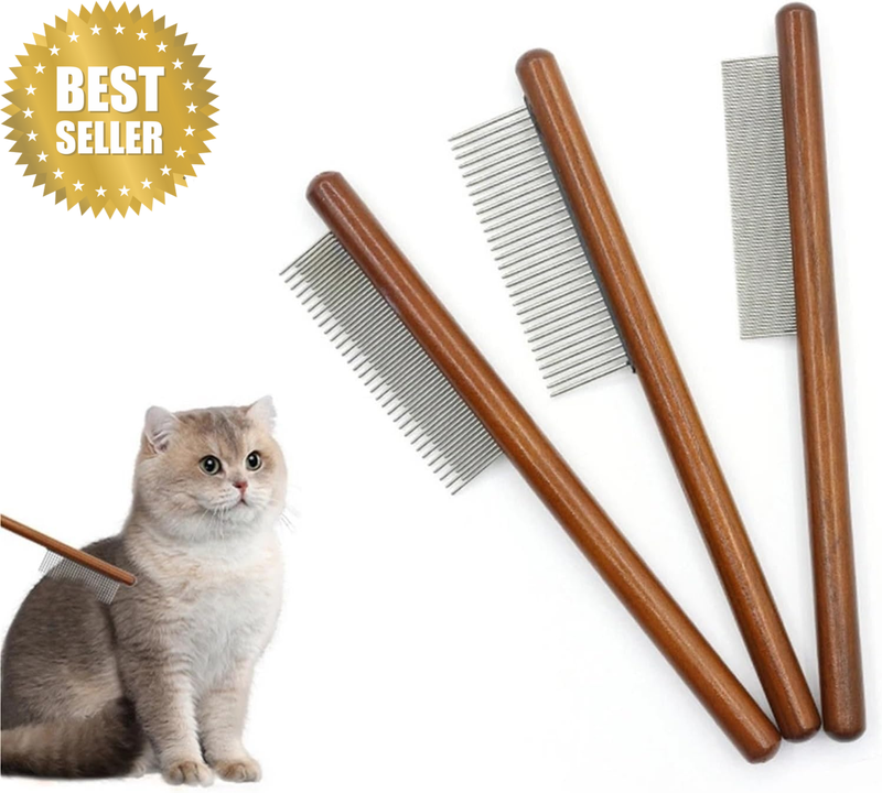 3 Pack Pet Hair Grooming Comb - Stainless Steel Dematting Tool for Dogs & Cats,