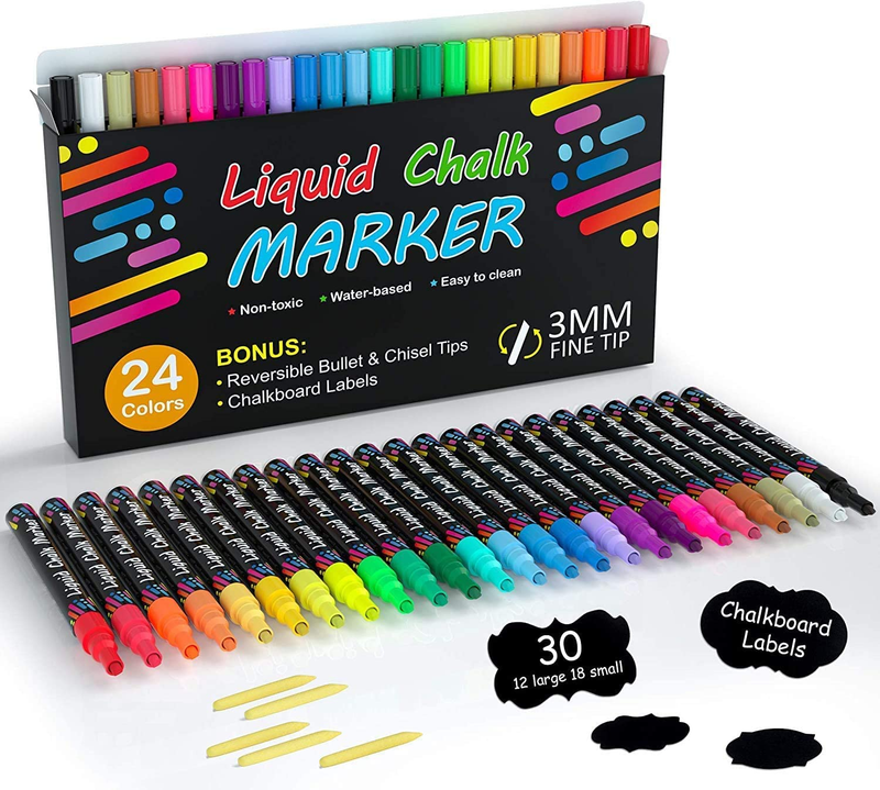 24 Vibrant Colors Liquid Chalk Markers Pens For Chalkboards Win...