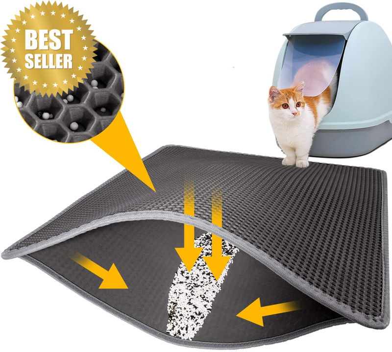 Grey Cat Litter Mat Trapping for Litter Box, XL Jumbo 30"×24", Urine & Water Pro
