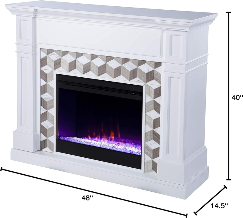 Darvingmore Color Changing Fireplace W/Marble Surround, White/Brown