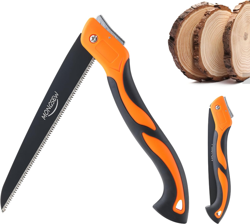 Folding Hand Saw, MONGSEW 9.5 inch Blade Pruning Camping Saw, Triple-cut Razor