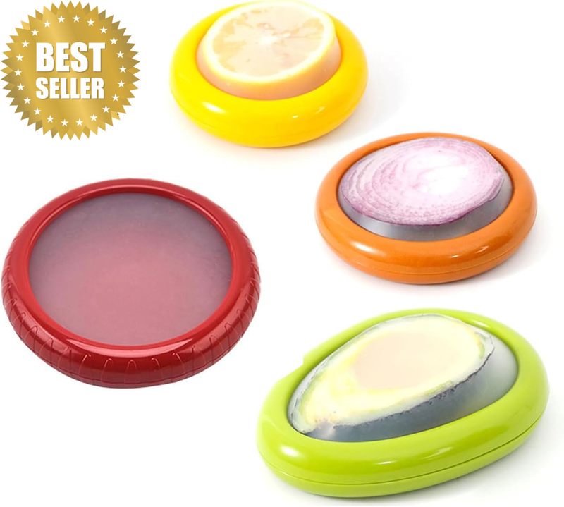 Avocado Saver and Tomato Holder, Set of 4 Reusable 1-Cup Food Storage Containers