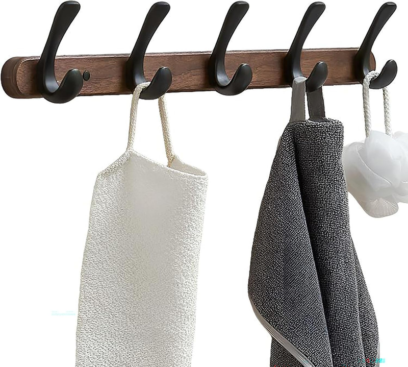 Wall Mounted Coat Rack Key Holder with 5 Hooks, Brown, Curvedhook | Rustic Woode